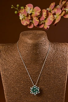 White Gold Finish Eurostar & Emerald Pendant Cum Brooch In Sterling Silver