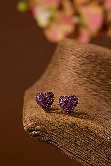 Black Rhodium Finish Zircon & Ruby Stone Stud Earrings In Sterling Silver