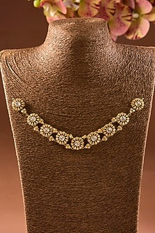 Gold Finish Kundan Polki Mathapatti In Sterling Silver