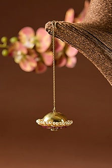 Gold Finish Kundan Polki & Emerald Stone Maangtikka In Sterling Silver