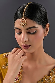 Gold Finish Kundan Polki Maangtikka In Sterling Silver