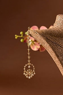 Gold Finish Kundan Polki Maangtikka In Sterling Silver