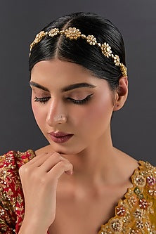 Gold Finish Kundan Polki Mathapatti In Sterling Silver