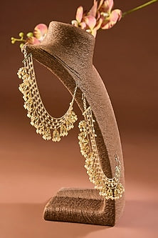 Gold Finish Freshwater Pearl Earchains In Sterling Silver