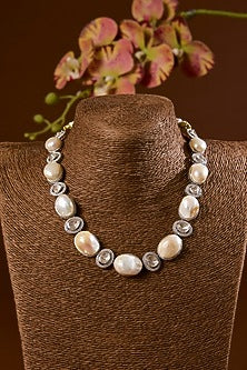 White Finish Freshwater Pearl Necklace Set In Sterling Silver