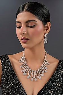 White Finish Zircon Necklace Set In Sterling Silver