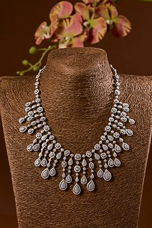 White Finish Zircon Necklace Set In Sterling Silver