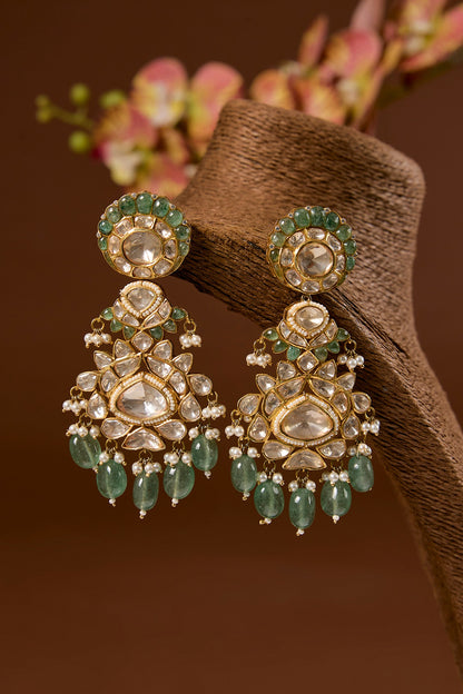 Gold Finish Kundan Polki & Emerald Stone Choker Necklace Set In Sterling Silver