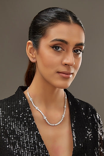 White Finish Zircon Necklace In Sterling Silver
