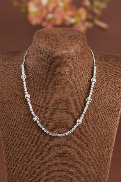 White Finish Zircon Necklace In Sterling Silver