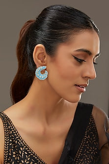 Gold Finish Moissanite Polki Enamelled Stud Earrings In Sterling Silver