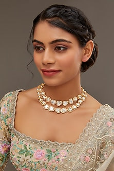 Gold Finish Moissanite Polki Necklace In Sterling Silver