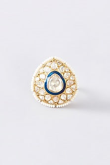 Gold Finish Meenakari Ring In Sterling Silver