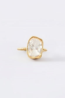 Gold Finish Moissanite Polki Ring In Sterling Silver