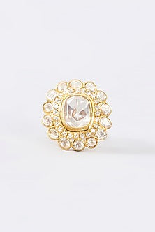 Gold Finish Moissanite Polki Ring In Sterling Silver