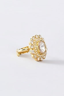 Gold Finish Moissanite Polki Ring In Sterling Silver