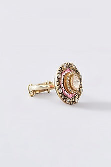 Antique Gold Finish Moissanite Polki Ring In Sterling Silver