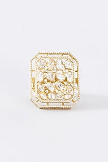Gold Finish Moissanite Polki Ring In Sterling Silver