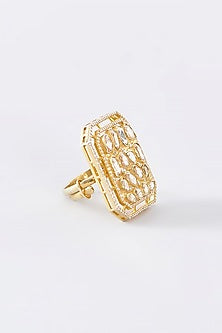 Gold Finish Moissanite Polki Ring In Sterling Silver