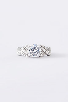 White Finish Cubic Zirconia Ring In Sterling Silver
