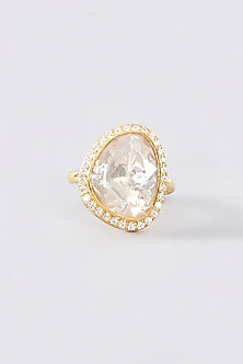 Gold Finish Moissanite Polki Ring In Sterling Silver