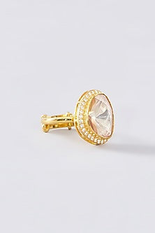 Gold Finish Moissanite Polki Ring In Sterling Silver