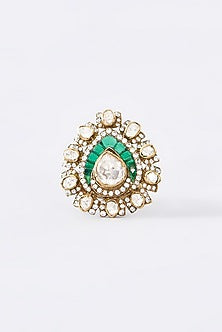 Gold Finish Moissanite Polki Ring In Sterling Silver
