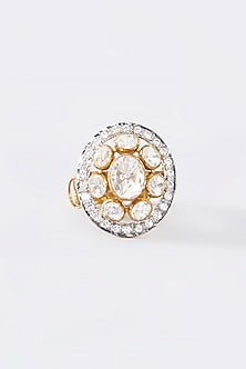 Gold Finish Moissanite Polki Ring In Sterling Silver
