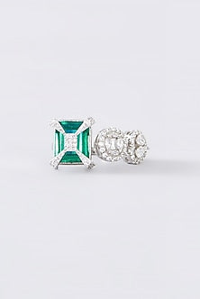 White Finish Synthetic Emerald Ring In Sterling Silver