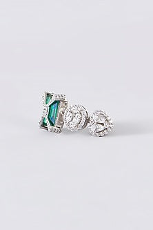 White Finish Synthetic Emerald Ring In Sterling Silver