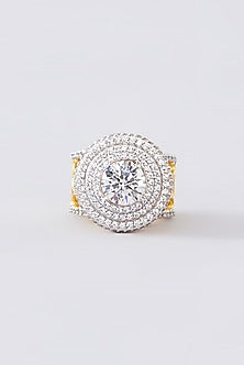 Two Tone Finish Cubic Zirconia Ring In Sterling Silver
