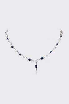 White Finish Zirconia & Synthetic Sapphire Necklace Set In Sterling Silver