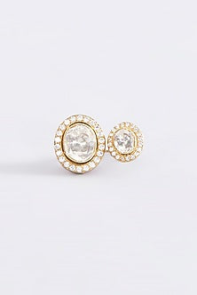 Gold Finish Moissanite Polki Enameled Ring In Sterling Silver