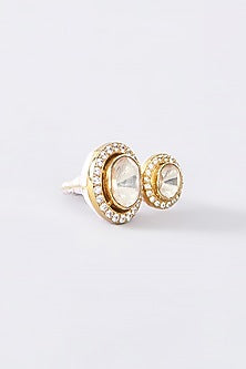 Gold Finish Moissanite Polki Enameled Ring In Sterling Silver
