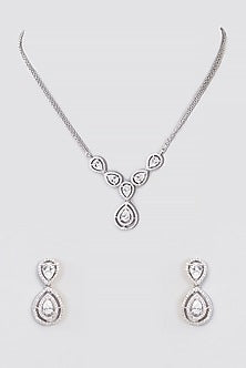 White Finish Cubic Zirconia Pendant Necklace Set In Sterling Silver