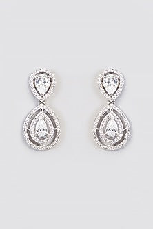 White Finish Cubic Zirconia Pendant Necklace Set In Sterling Silver