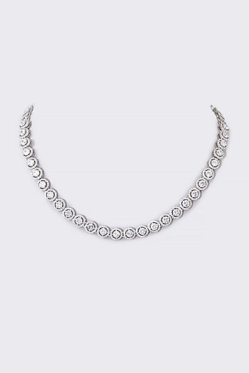 White Finish Cubic Zirconia Necklace In Sterling Silver