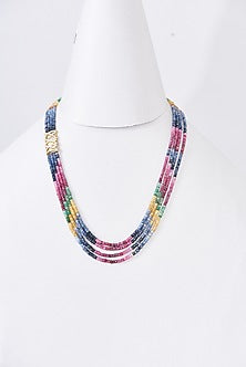 Gold Finish Multi-Colored Tourmaline Stone Mala In Sterling Silver