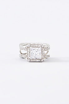 White Finish Cubic Zirconia Ring In Sterling Silver