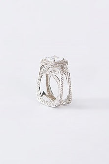 White Finish Cubic Zirconia Ring In Sterling Silver