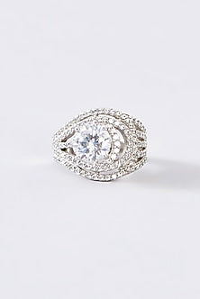 White Finish CZ Ring In Sterling Silver