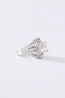 White Finish CZ Ring In Sterling Silver