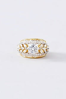 Gold Finish CZ Ring In Sterling Silver