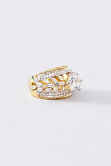 Gold Finish CZ Ring In Sterling Silver