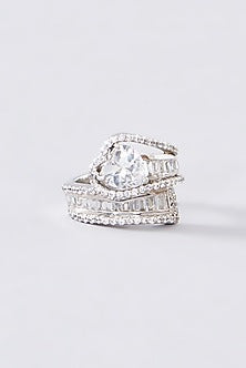 White Finish CZ Ring In Sterling Silver