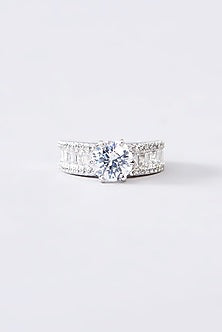 White Finish CZ Ring In Sterling Silver