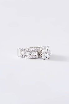 White Finish CZ Ring In Sterling Silver