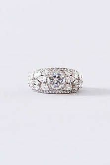 White Finish CZ Ring In Sterling Silver