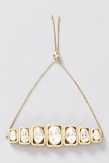 Gold Finish Moissanite Polki & CZ Bracelet In Sterling Silver