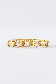 Gold Finish CZ & Moissanite Polki Bracelet In Sterling Silver